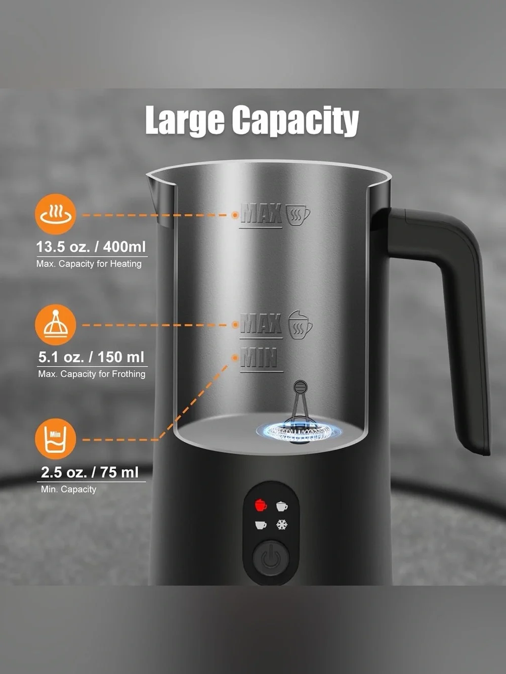 Electric Milk Frother - Matte Black 4 in 1